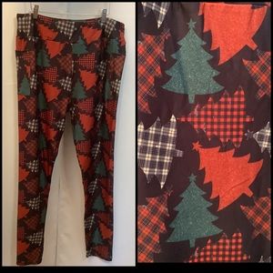 Luv21 Leggings Women’s Size 3X-5X Yoga Waistband Oh Christmas Tree Pattern